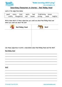 Worksheets for kids - describing-characters-in-a-story-red-riding-hood